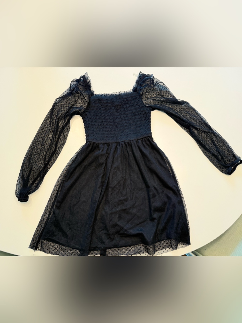 art class Black Long-Sleeve Mesh Dot Kids Dress